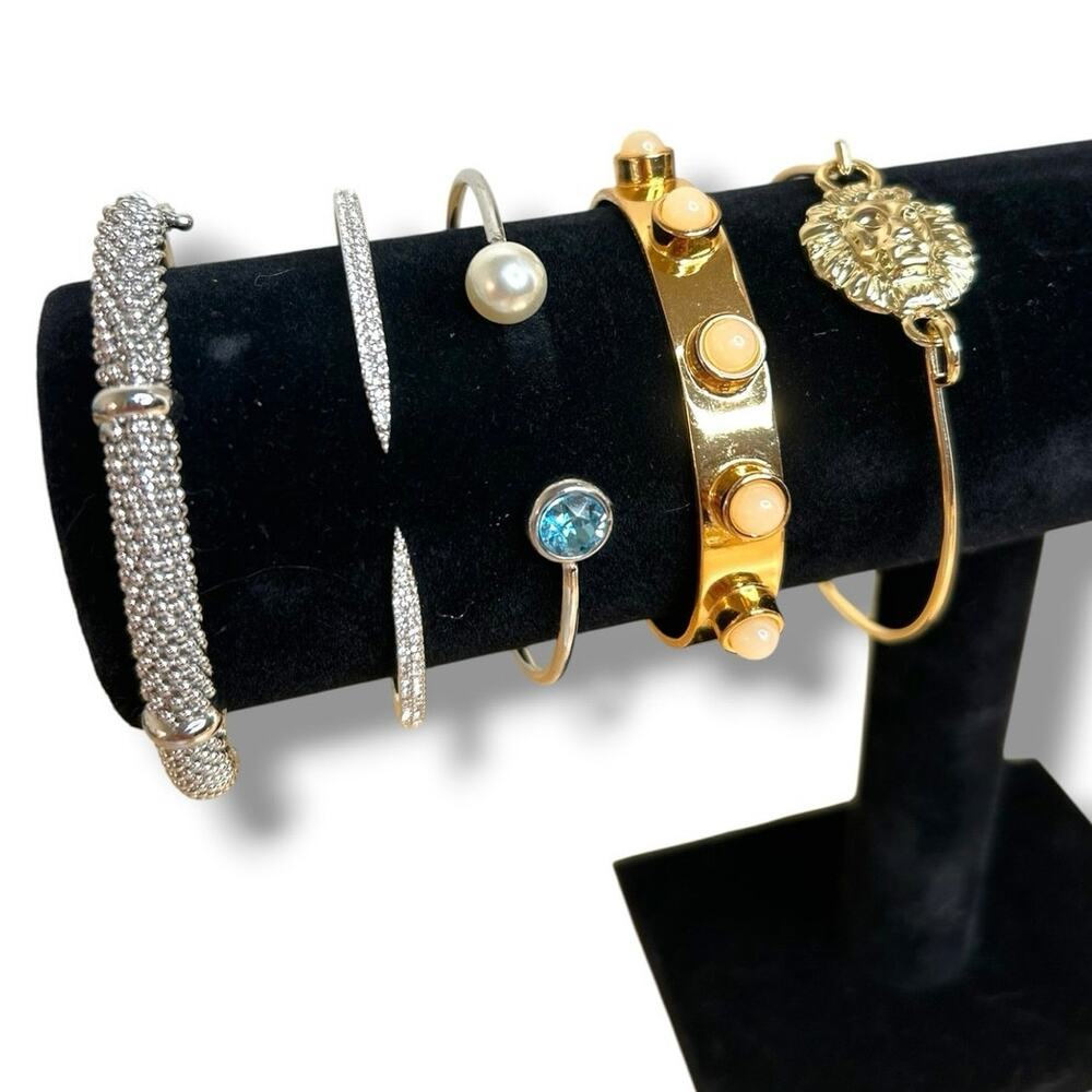 Bangles Cuff Bracelets Small Lot Silver and Gold Tones Glam Set of 5 Bracelets